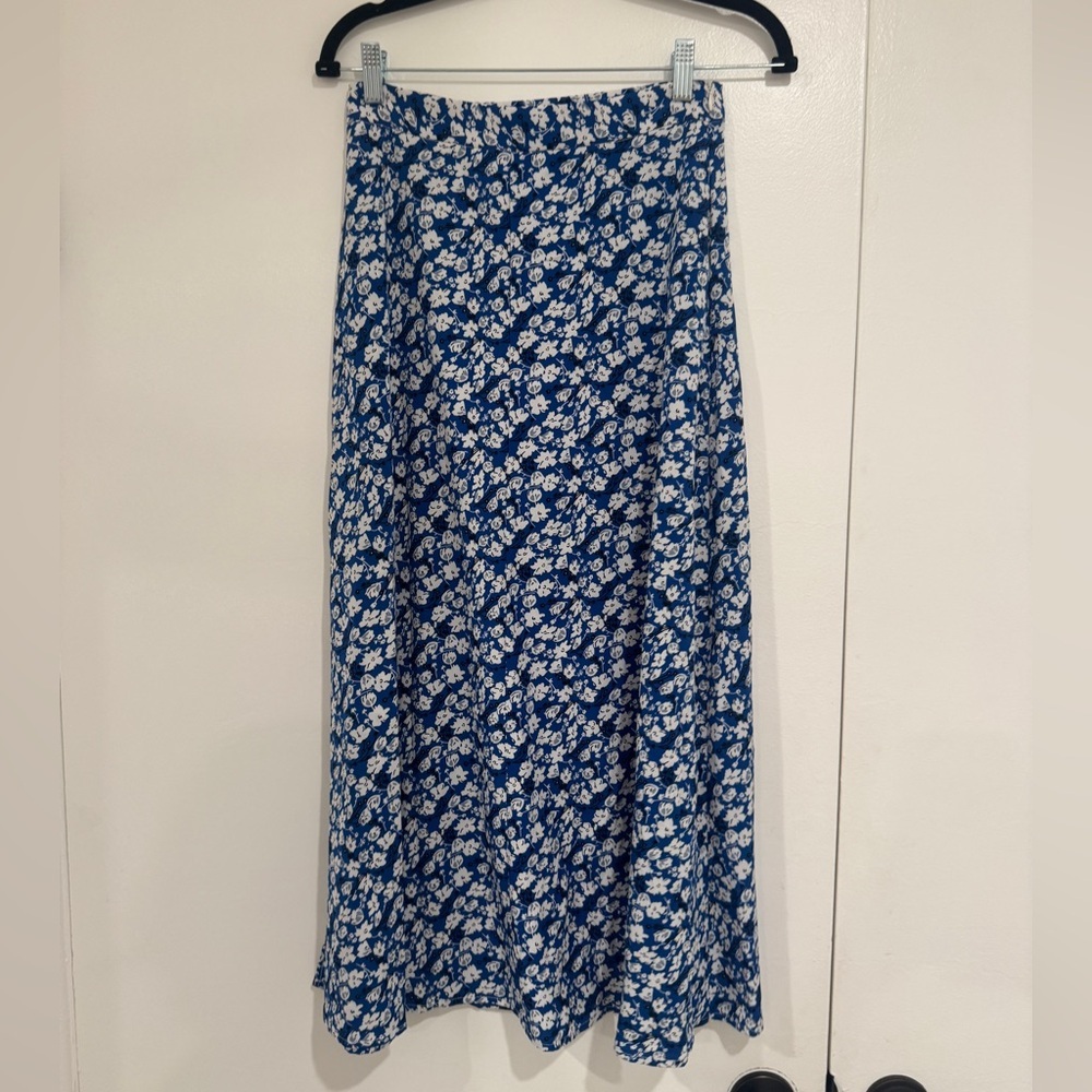 Blue Floral Midi Skirt | Size Small - Picture 2 of 6